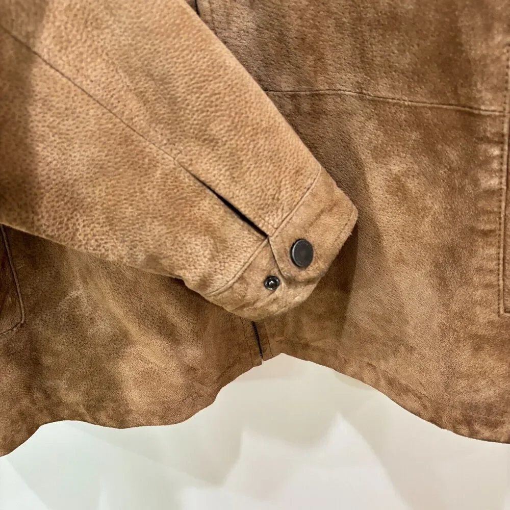 Boston Harbour Outdoor Wear Men XL Soft Brown Suede Leather Jacket Zip Workwear